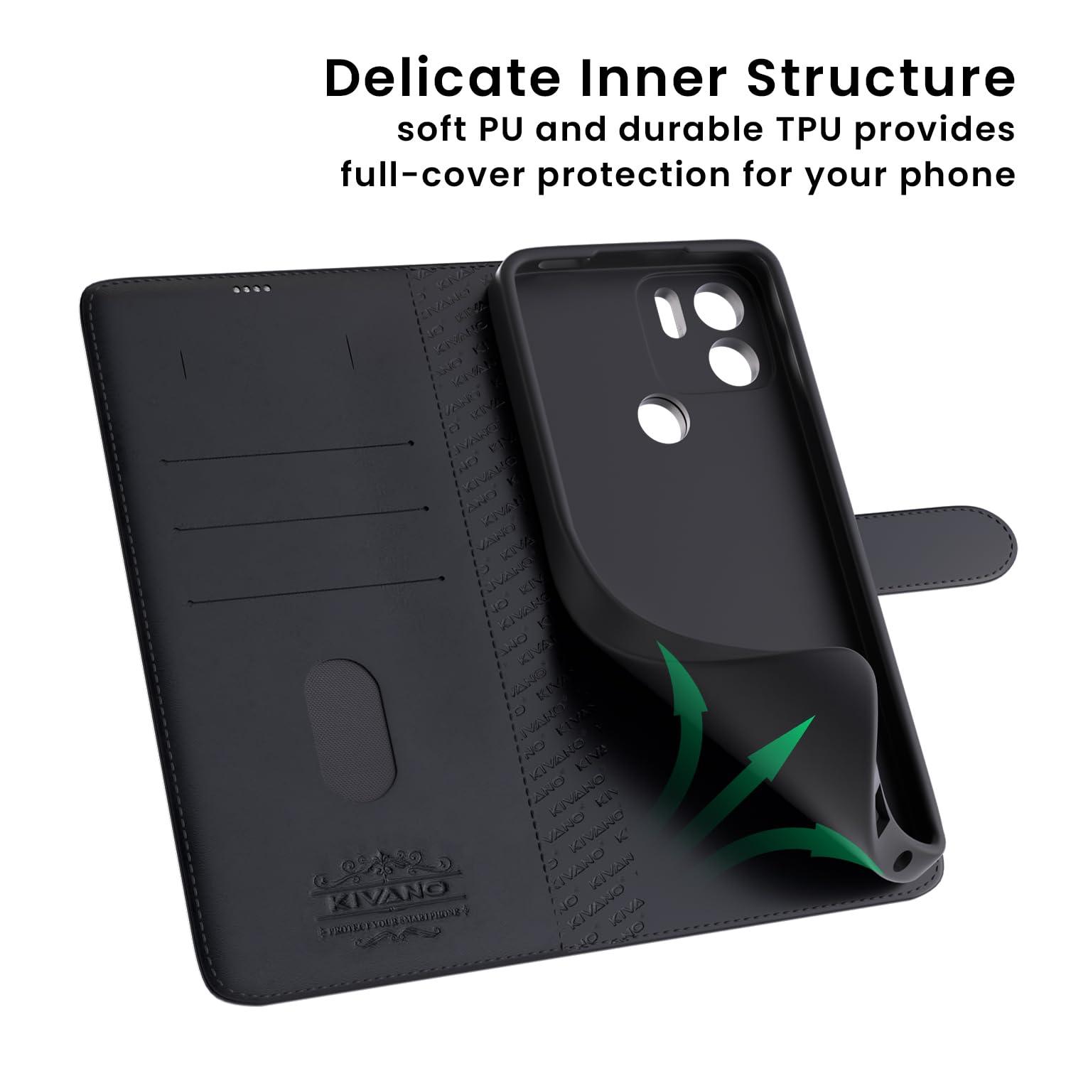 Leather Wallet Case for Xiaomi Redmi 10 Prime ?Stylish Flip Folio Cover with Card Holder, Stand, Ideal for Both Men and Women-KIVANO LUXE - Aibex